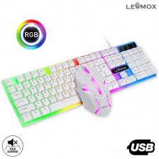 Kit Gamer Teclado + Mouse USB LED RGB LEY-2073 Lehmox - Branco